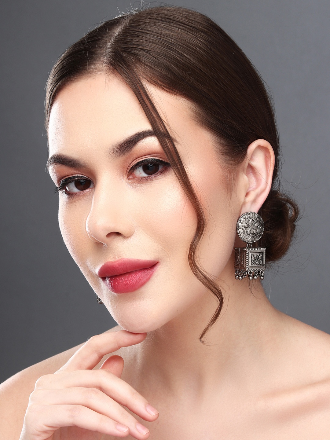 

Anvik Silver Plated Beaded Contemporary Jhumkas