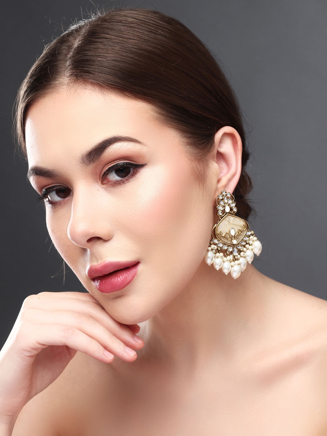 

Anvik Gold Plated Kundan Studded Contemporary Drop Earrings, White