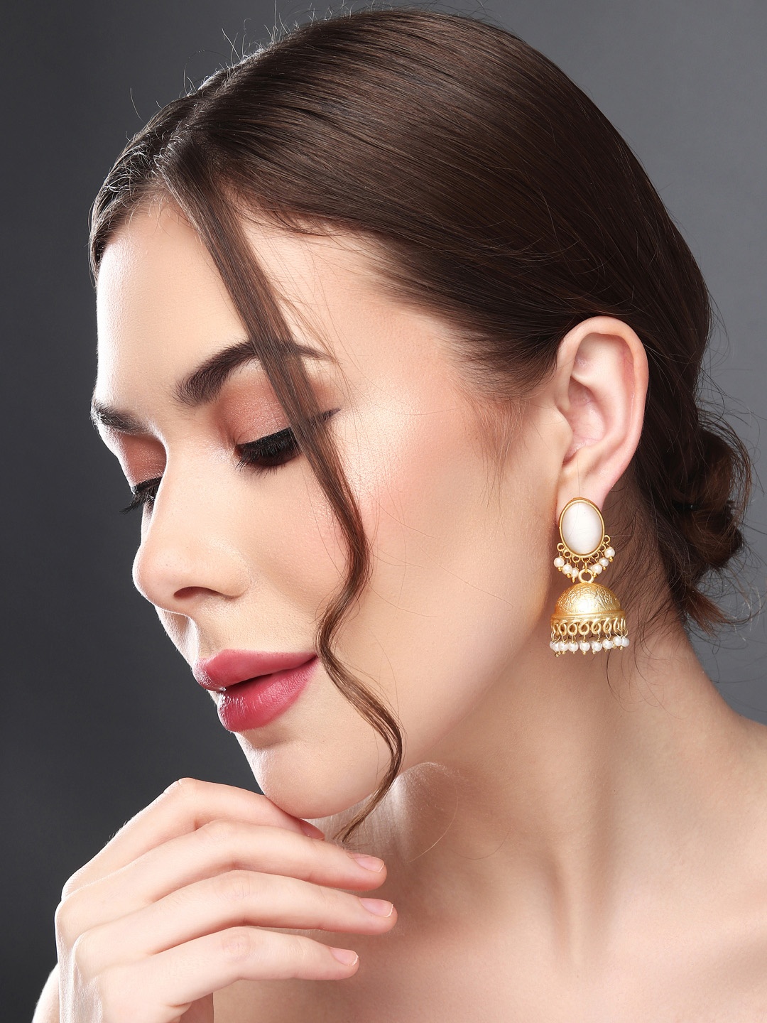 

Anvik Gold Plated Stone Studded Contemporary Jhumkas