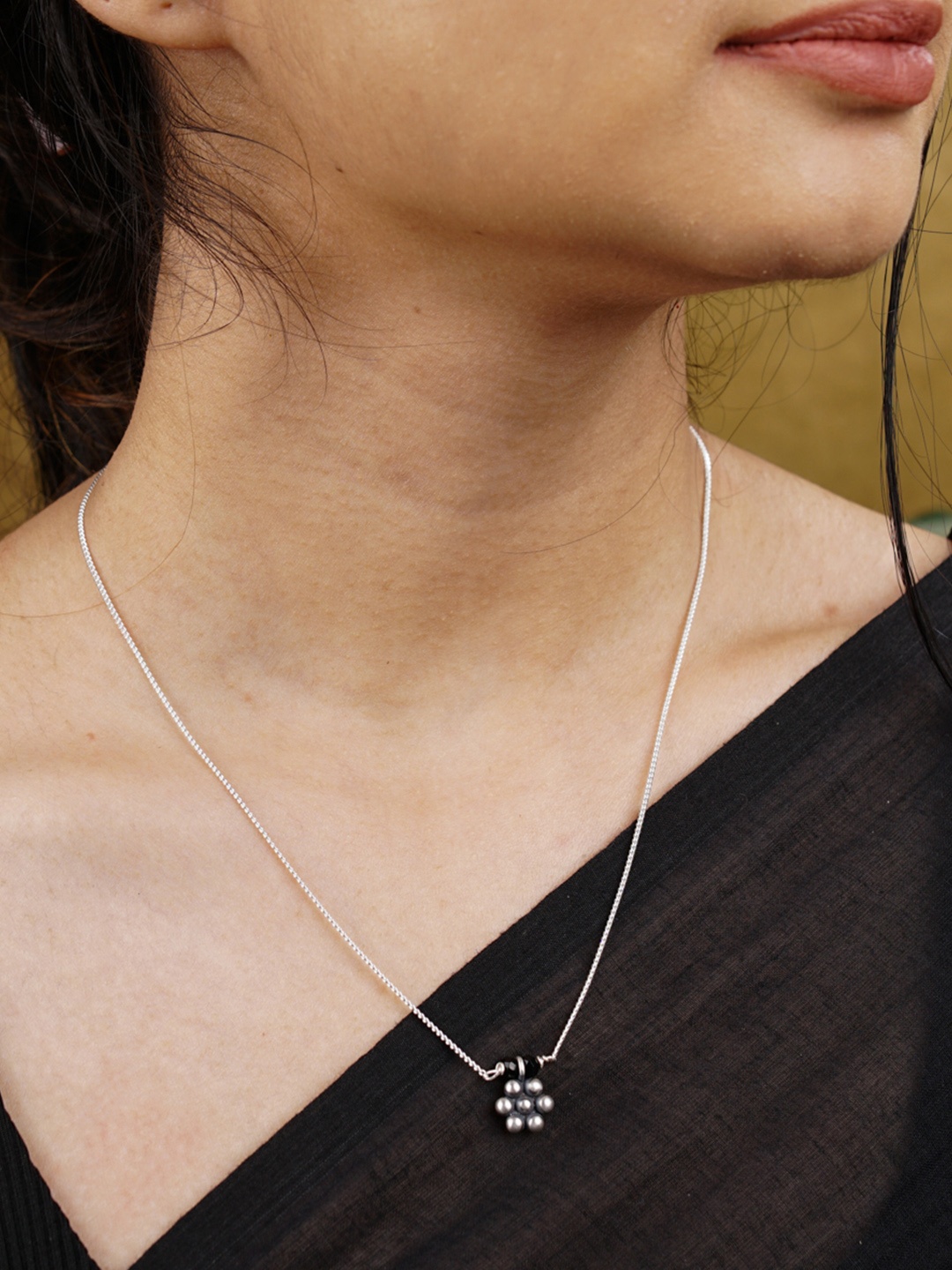 

House of Aadyaa 92.5 Silver Plated Beaded Mangalsutra