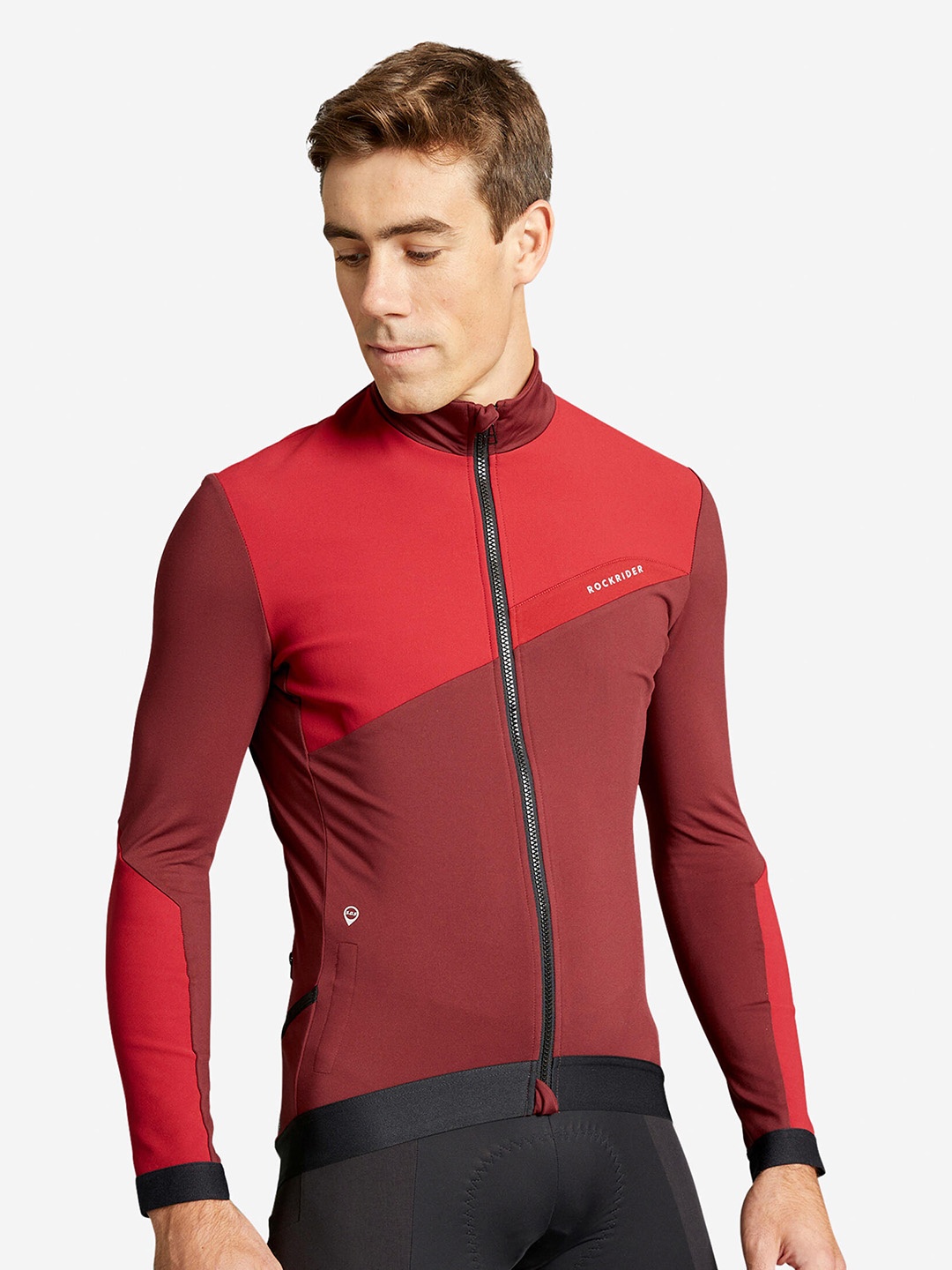 

ROCKRIDER By Decathlon Colourblocked High Neck Tshirt, Red