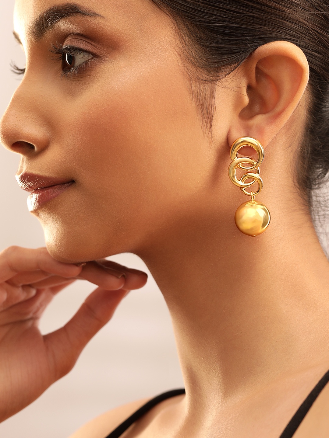 

Rubans 18K Gold Plated Statement Chain Link Drop Earrings with Bold Sphere Design