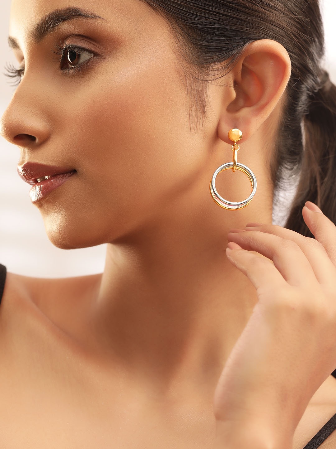 

Rubans 18K Gold Plated Triple-Tone Hoop Earrings in Gold, Silver & Copper Circular Design