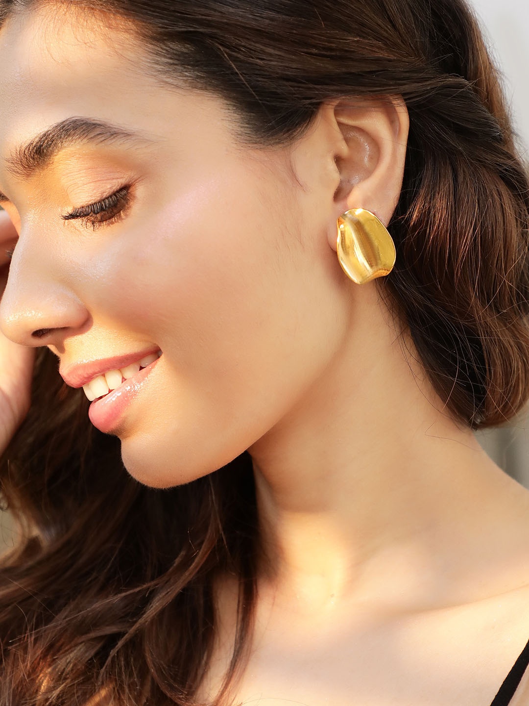 

Rubans 18K Gold-Plated Sculptural Petal Stud Earrings in Polished Gold Finish