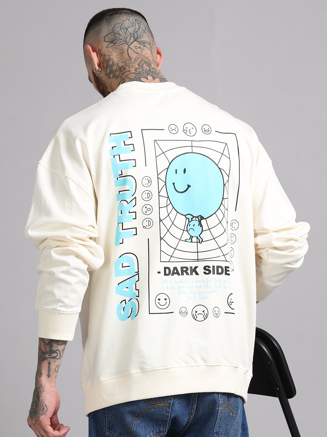 

SILISOUL Men Graphic Printed Round Neck Cotton Pullover Sweatshirt, White