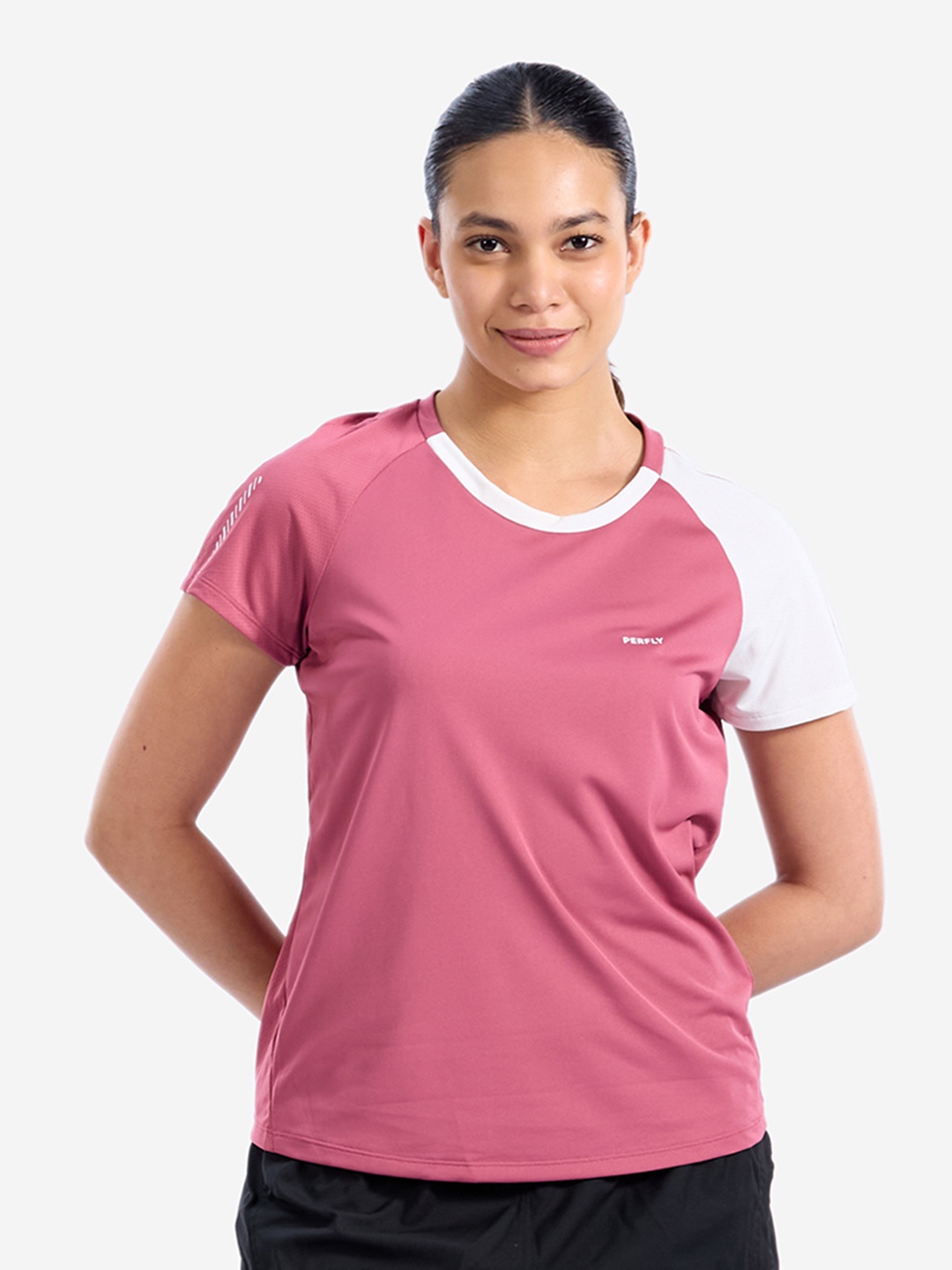 

PERFLY By Decathlon Women Solid Round Neck T-shirt, Peach