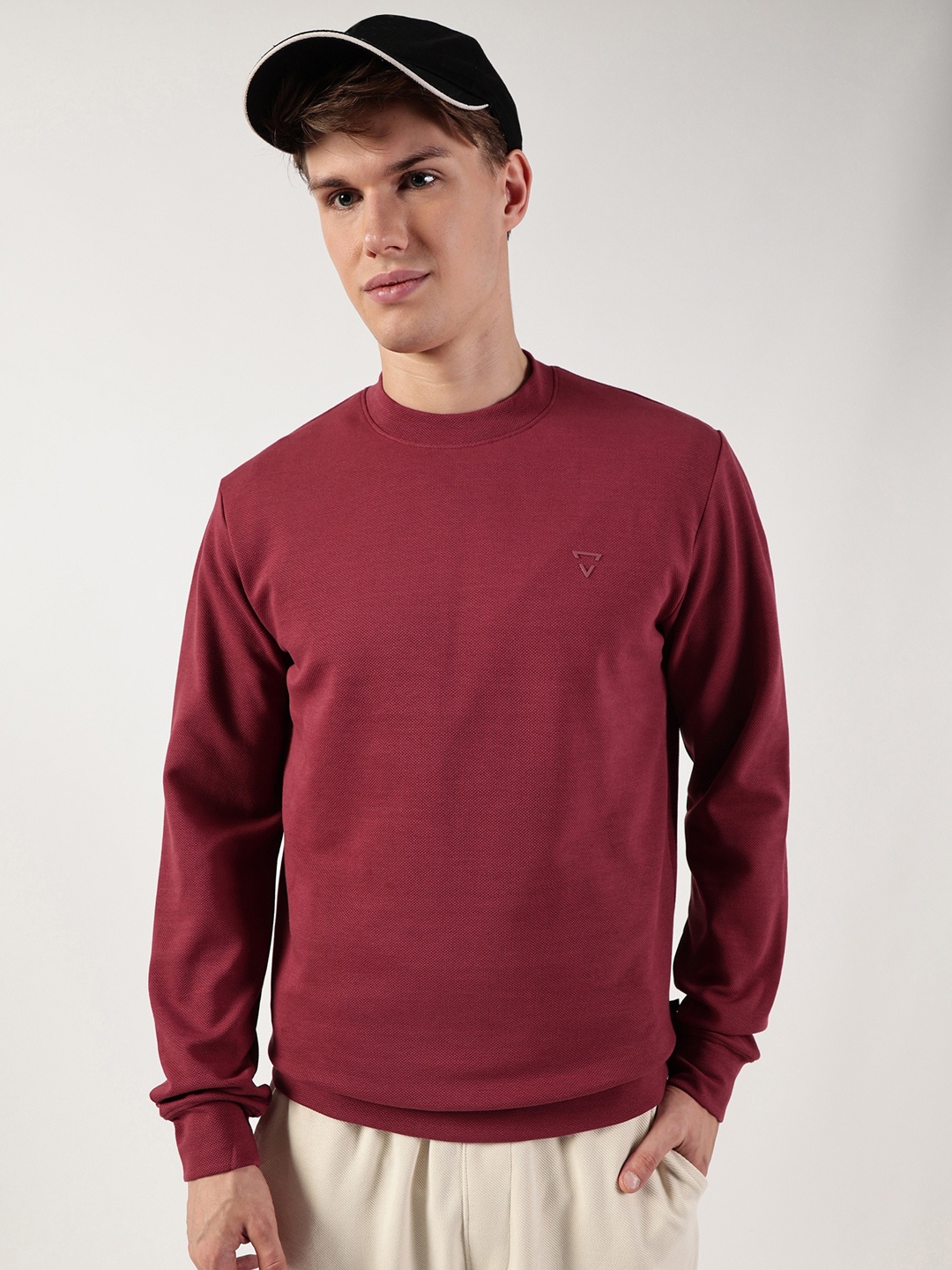 

Thomas Scott Men Anti Odour Solid Round Neck Pullover Sweatshirt, Maroon