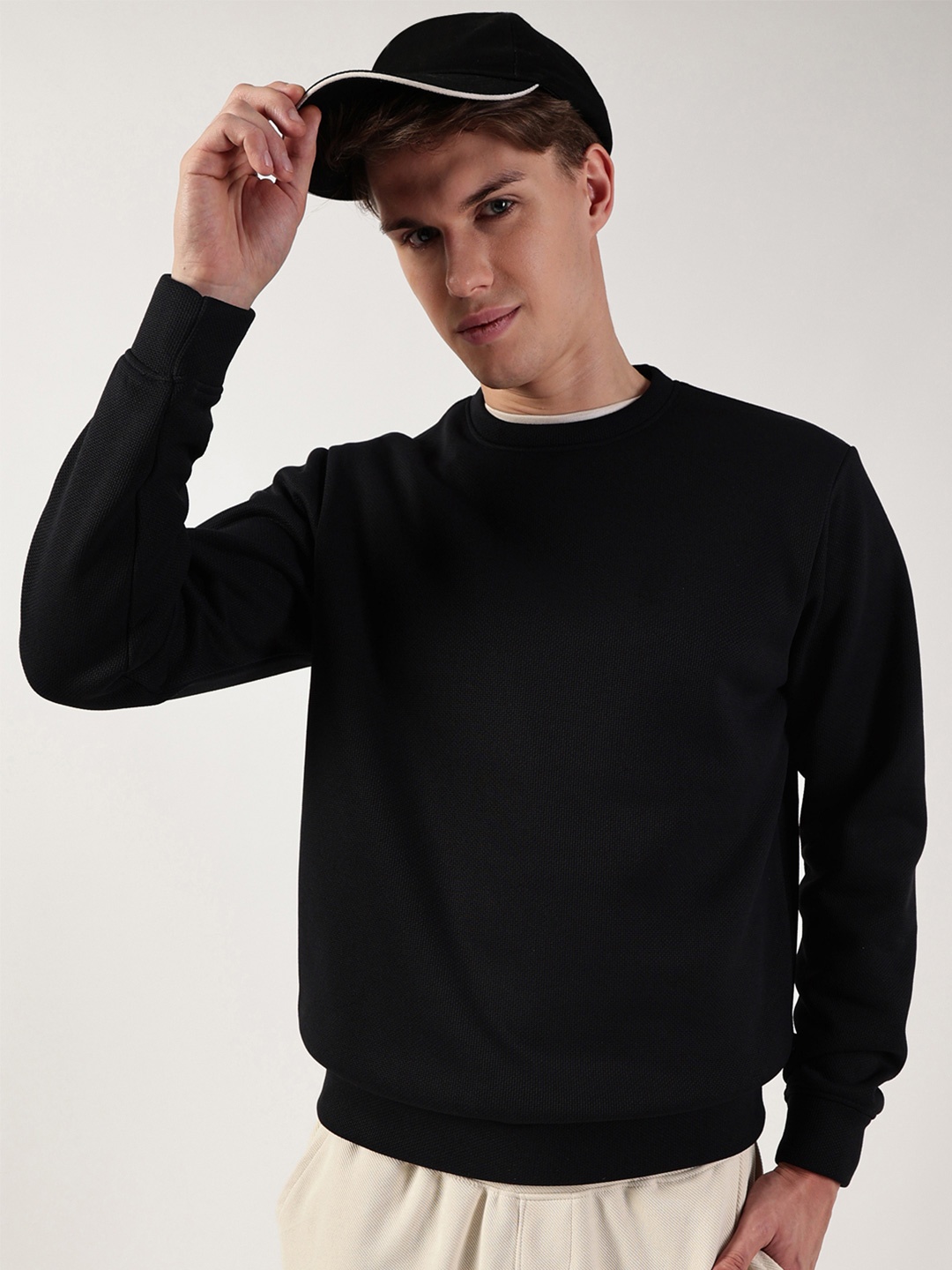 

Thomas Scott Men Anti Odour Solid Round Neck Pullover Sweatshirt, Black