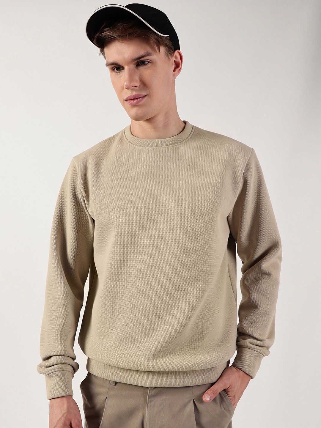 

Thomas Scott Men Anti Odour Solid Round Neck Pullover Sweatshirt, Beige