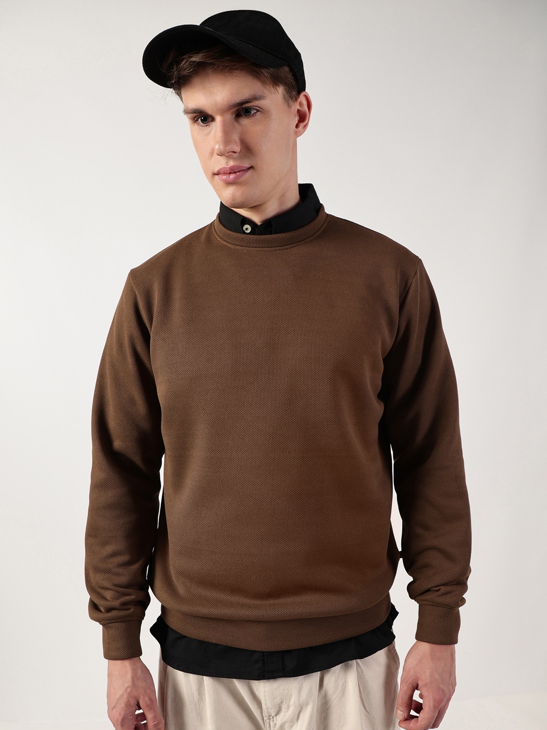 

Thomas Scott Men Anti Odour Solid Round Neck Cotton Pullover Sweatshirt, Brown