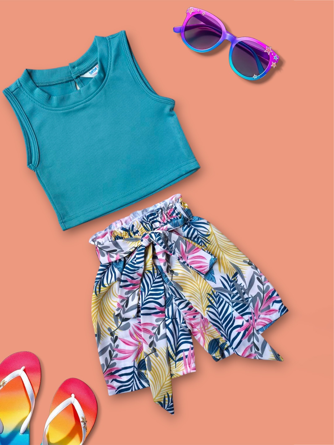 

BEBE UNICORN Girls Round Neck Top With Shorts, Teal
