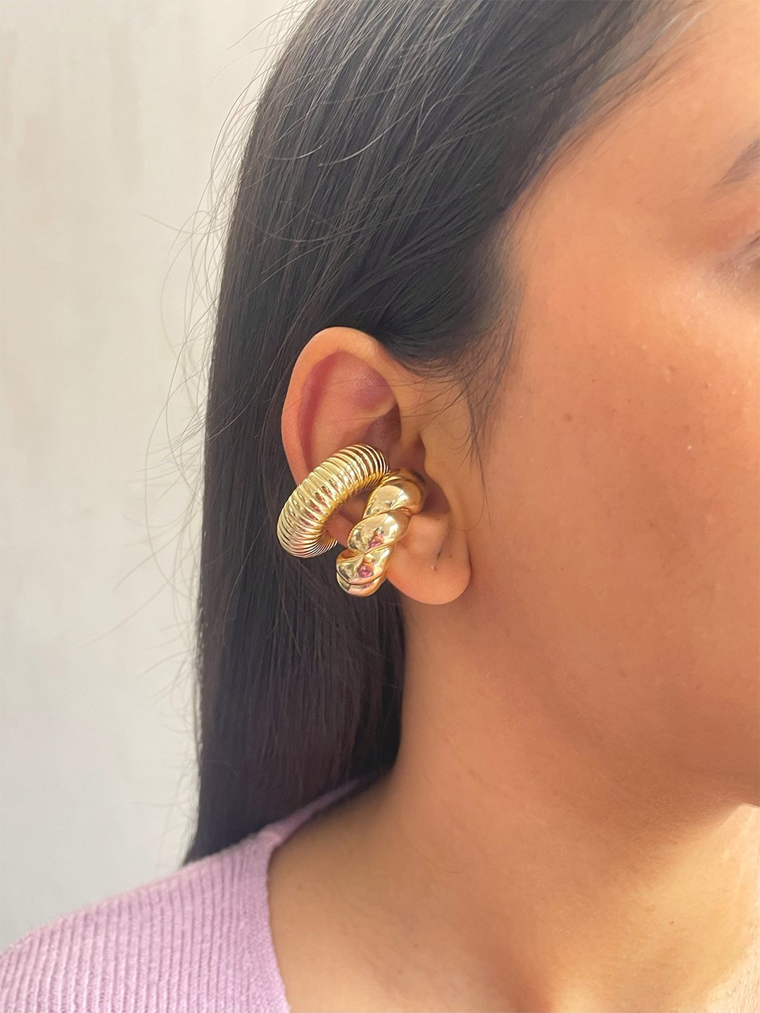 

ISHKAARA Gold Plated Twisted With Spiral Stack Ear Cuffs