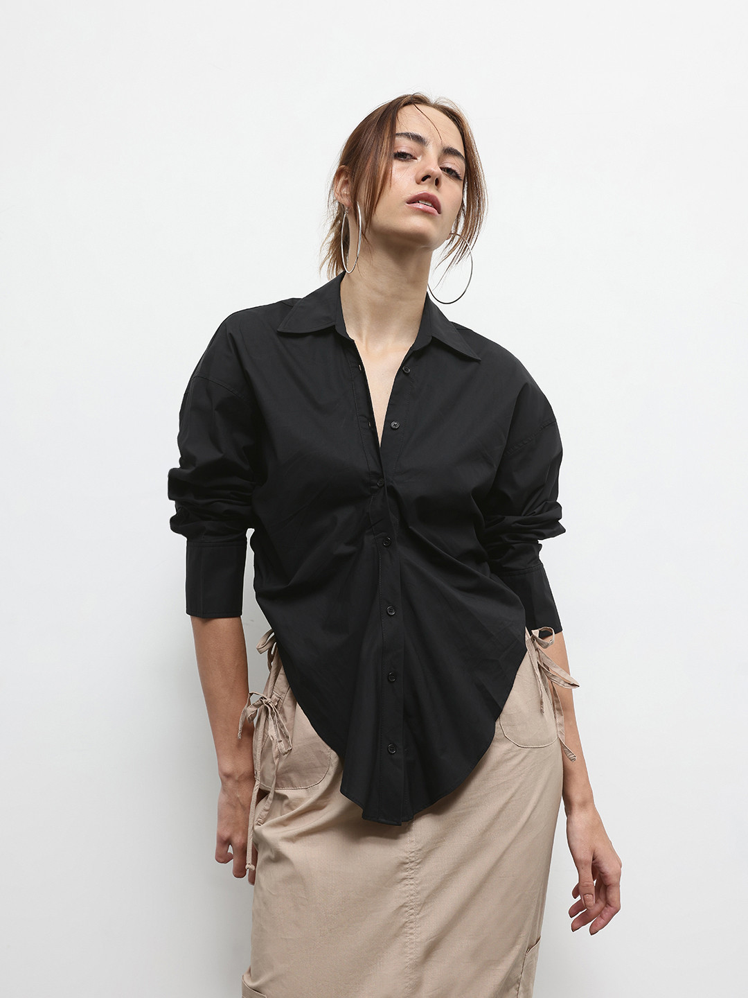 

ZARA Ruched Cotton Shirt, Black