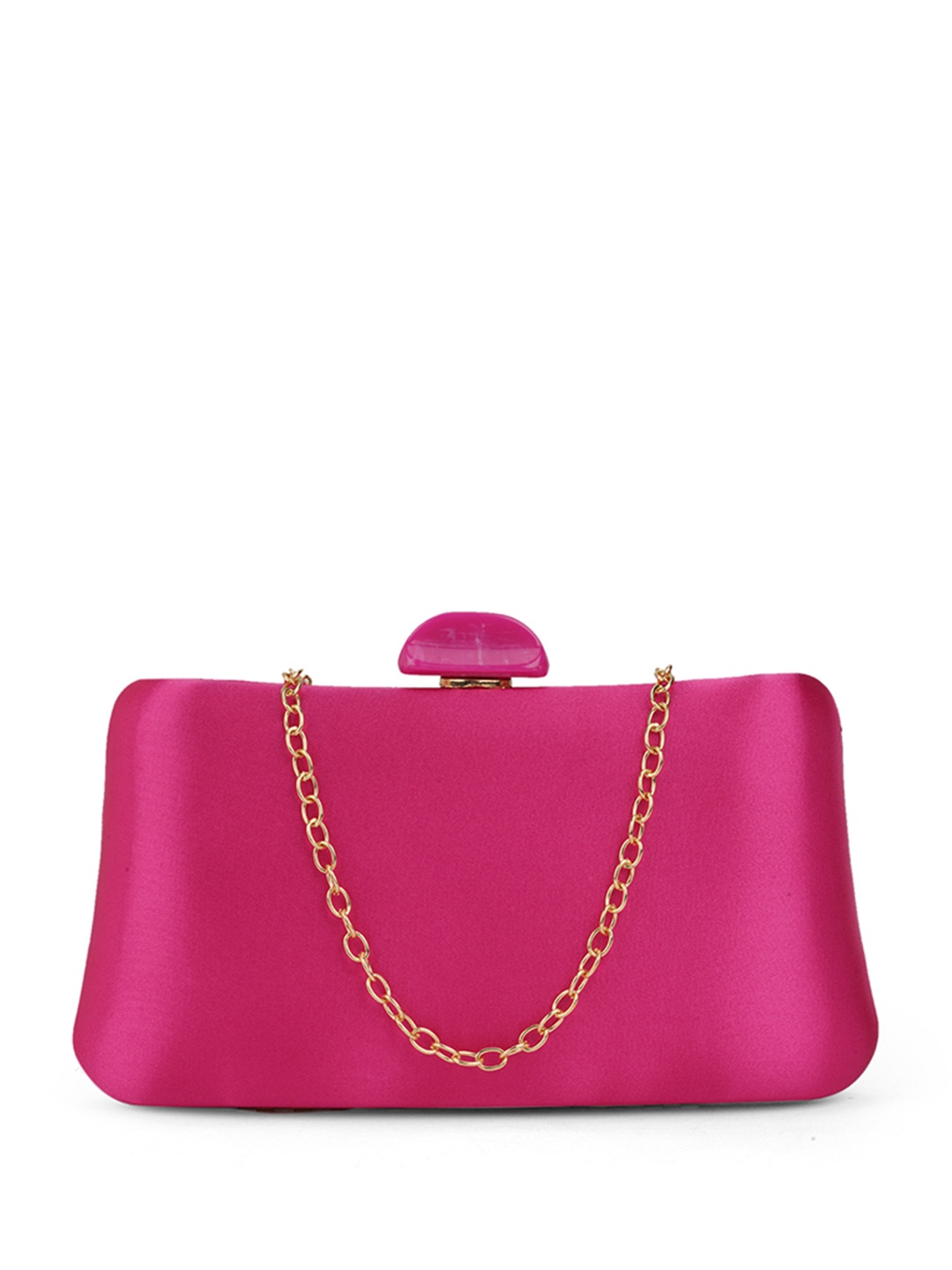 

Globus Women Pink Shiny Rectangular Party Clutch With Detachable Chain Strap