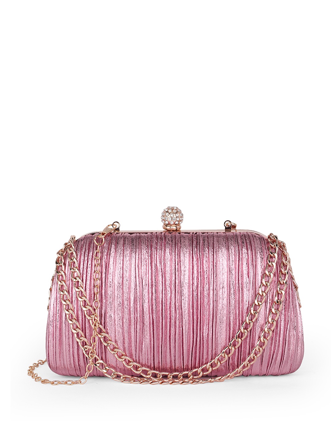 

Globus Women Shiny Curve Shape Fringed Clutch With Detachable Chain Strap, Pink