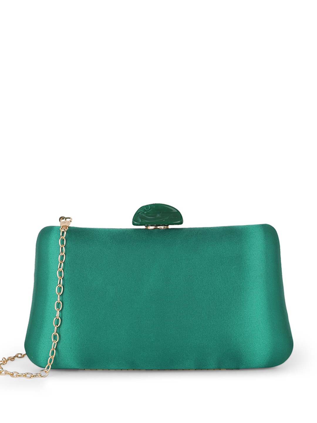 

Globus Women Sea Green Shiny Rectangular Party Clutch With Detachable Chain Strap