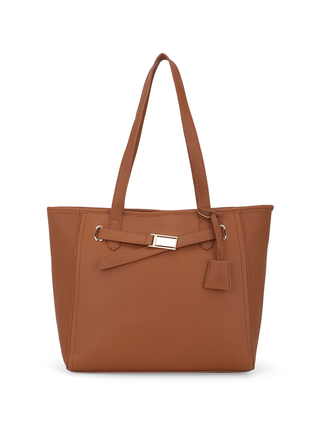 

Globus Women Textured Buckle Detail Double Handle Workwear Tote Bag, Tan