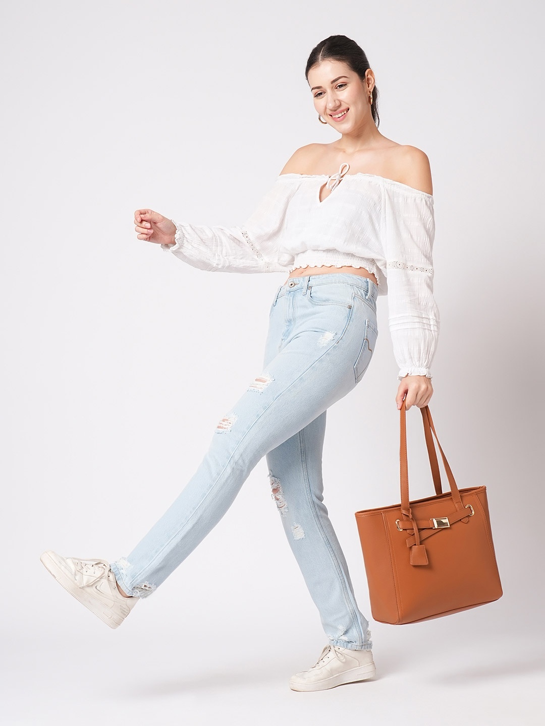 

Globus Women Textured Buckle Detail Double Handle Workwear Tote Bag, Tan