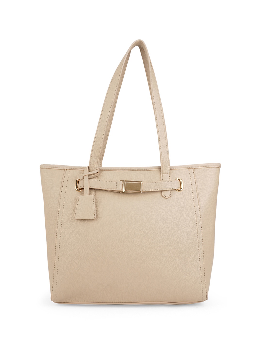 

Globus Women Textured Buckle Detail Double Handle Workwear Tote Bag, Beige