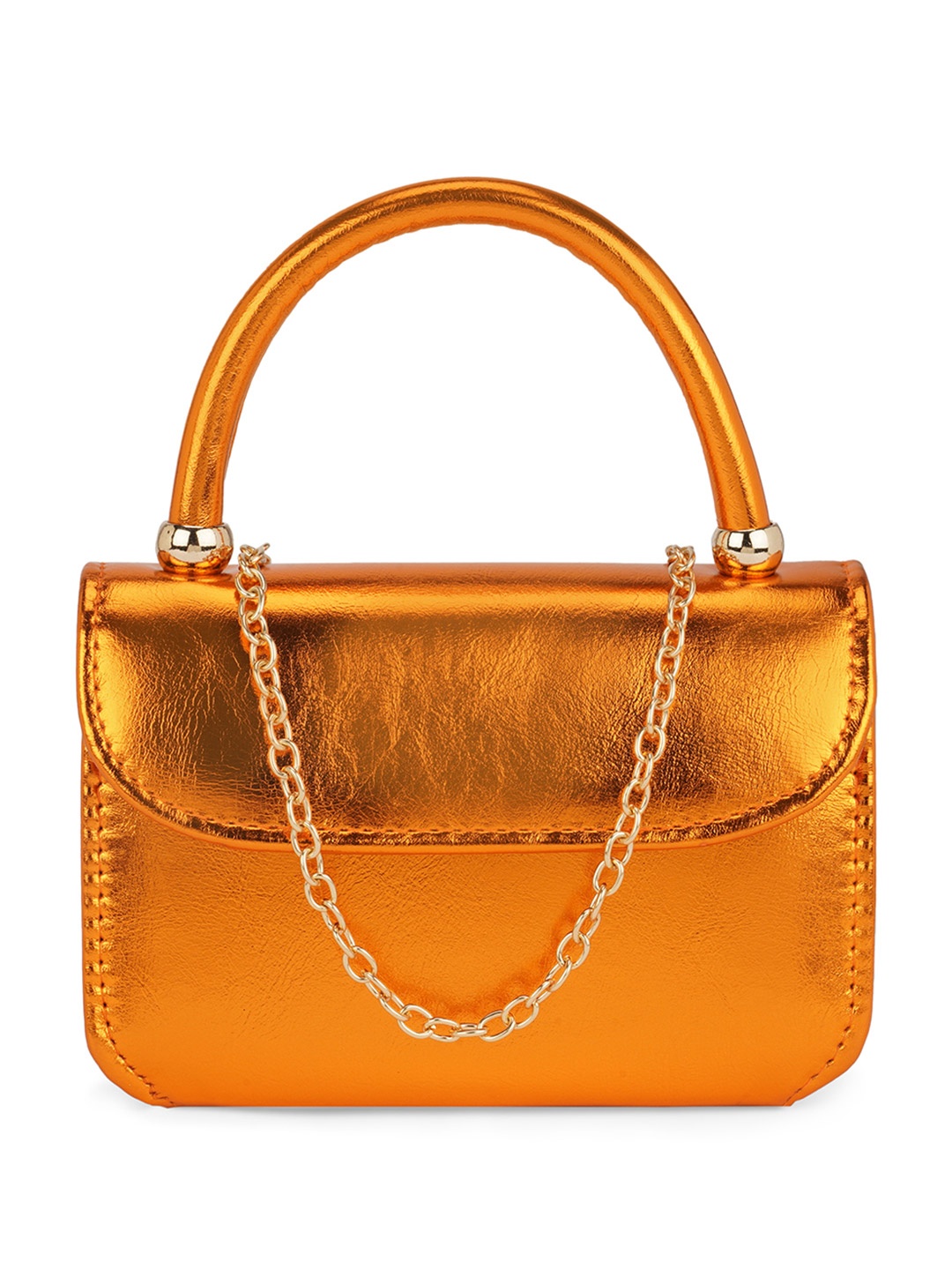 

Globus Women Shiny Single Handle Small Party Sling Bag With Detachable Chain Strap, Orange