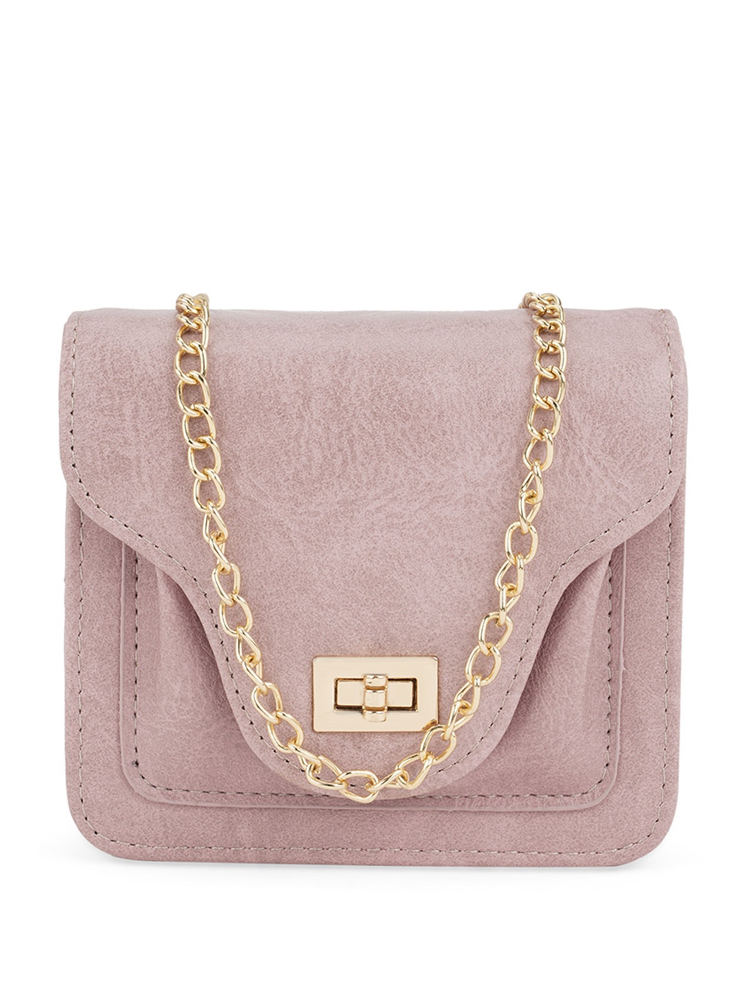 

Globus Women Textured Twistlock Small Square Party Sling Bag With Detachable Chain Strap, Pink