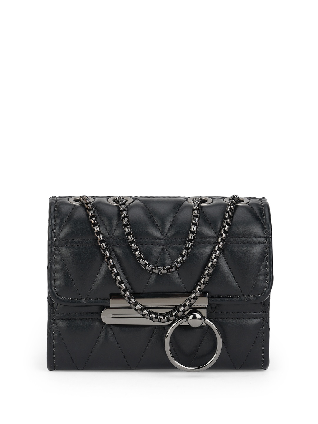 

Globus Women Quilted Small Sling Bag With Gunmetal Chain Strap, Black