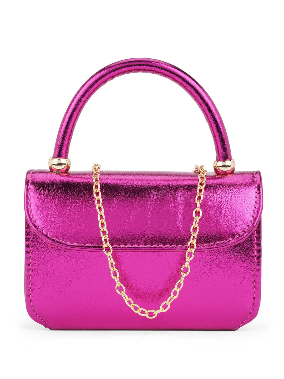 

Globus Women Shiny Single Handle Small Sling Bag With Detachable Chain Strap, Pink