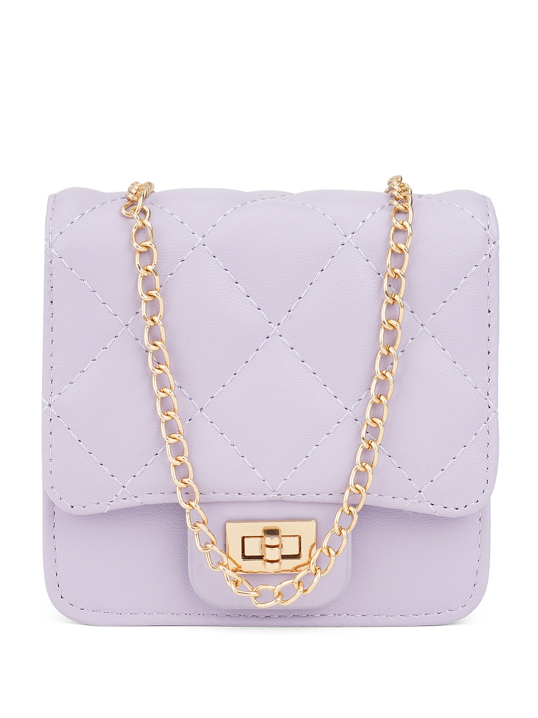 

Globus Women Puffed Quilted Small Square Party Sling Bag With Detachable Chain Strap, Lavender