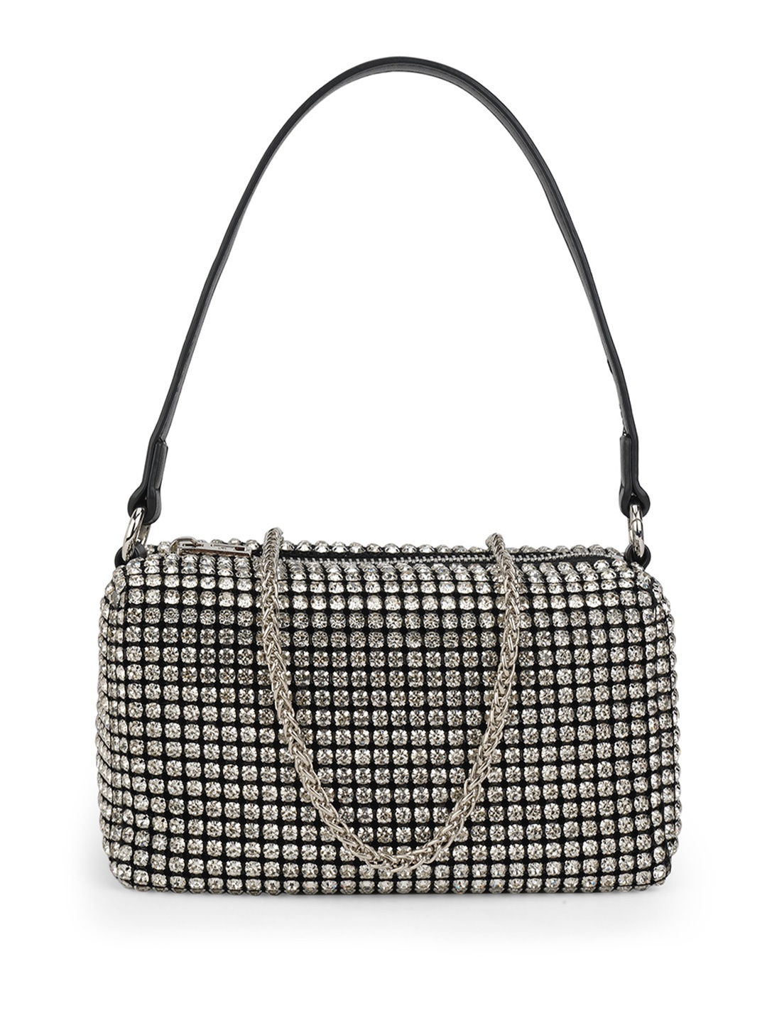 

Globus Women Silver Embellished Party Handheld Bag