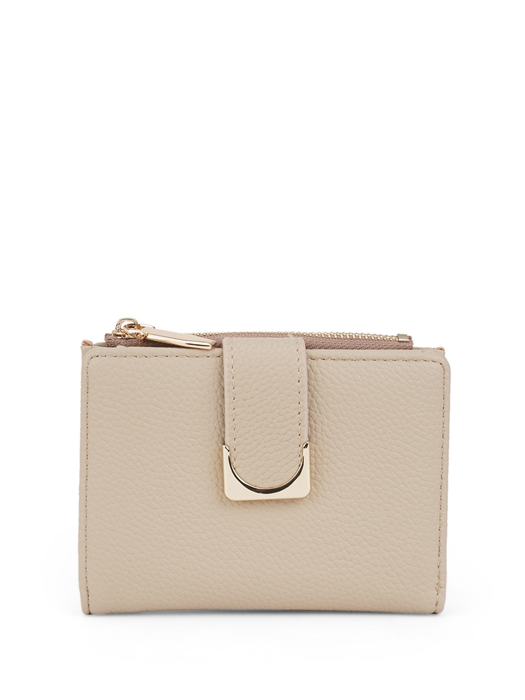 

Globus Women Khaki Textured Bi-Fold Wallet with Zip Coin Pocket