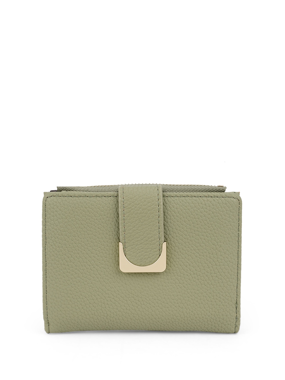 

Globus Women Olive Textured Bi-Fold Wallet With Zip Coin Pocket