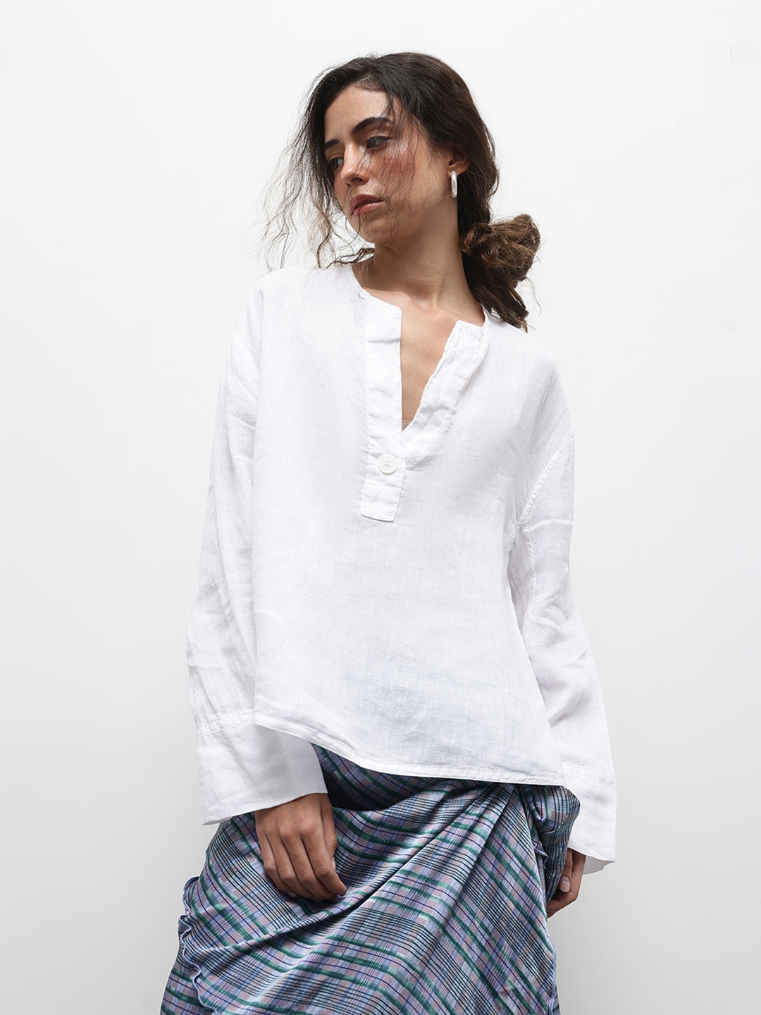 

ZARA Full Sleeve Relaxed Cotton Top, White