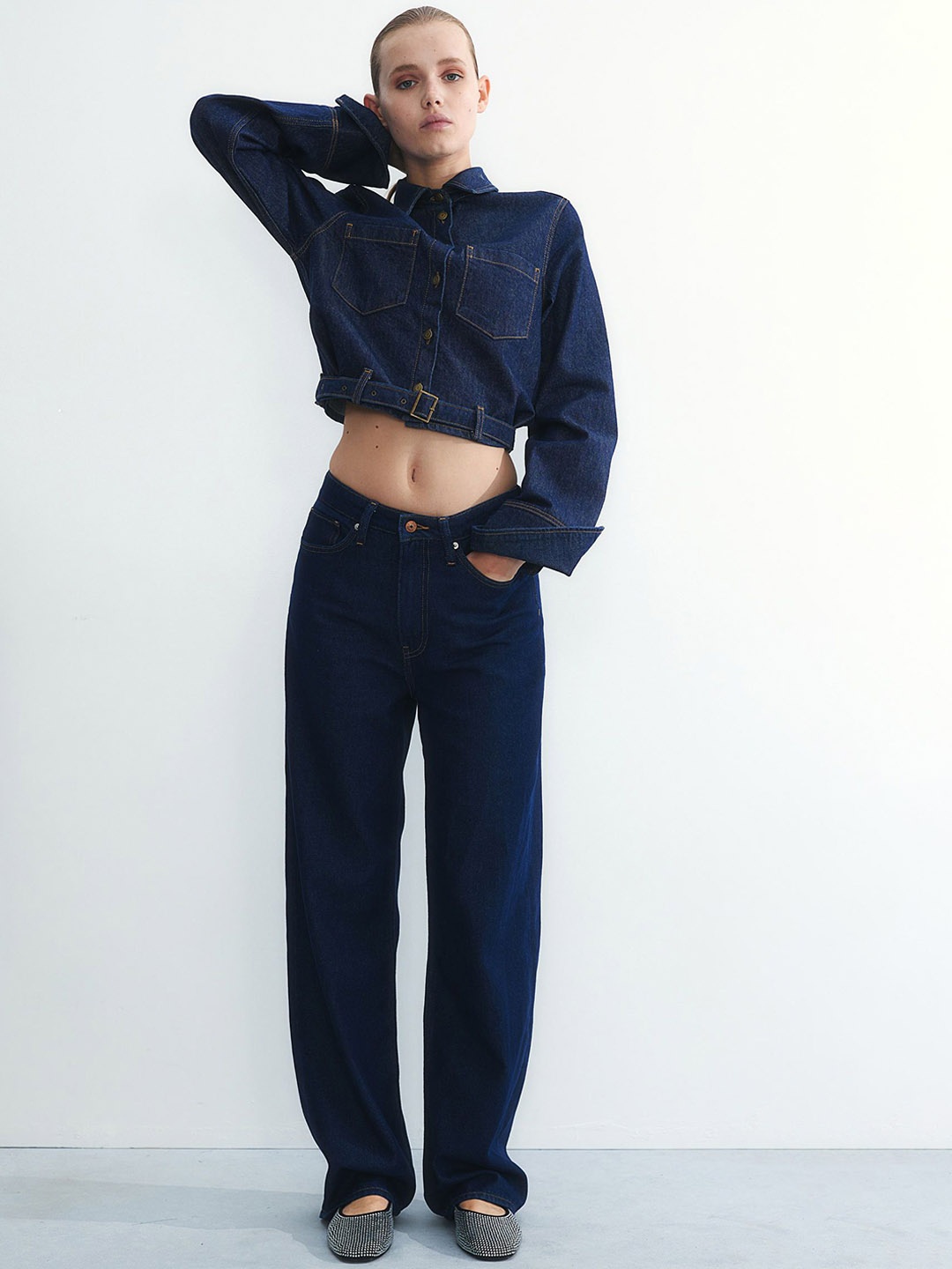 

H&M Straight High Jeans, Navy blue