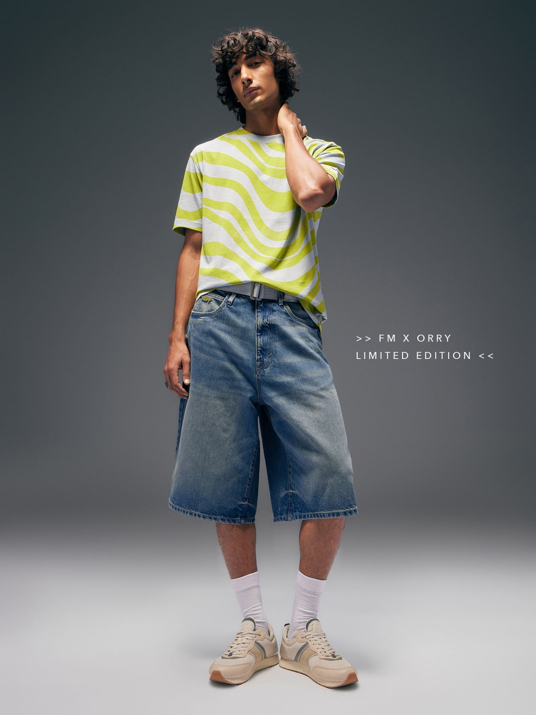 

Flying Machine Men Orry X Cobain Loose Fit Denim Jorts, Blue