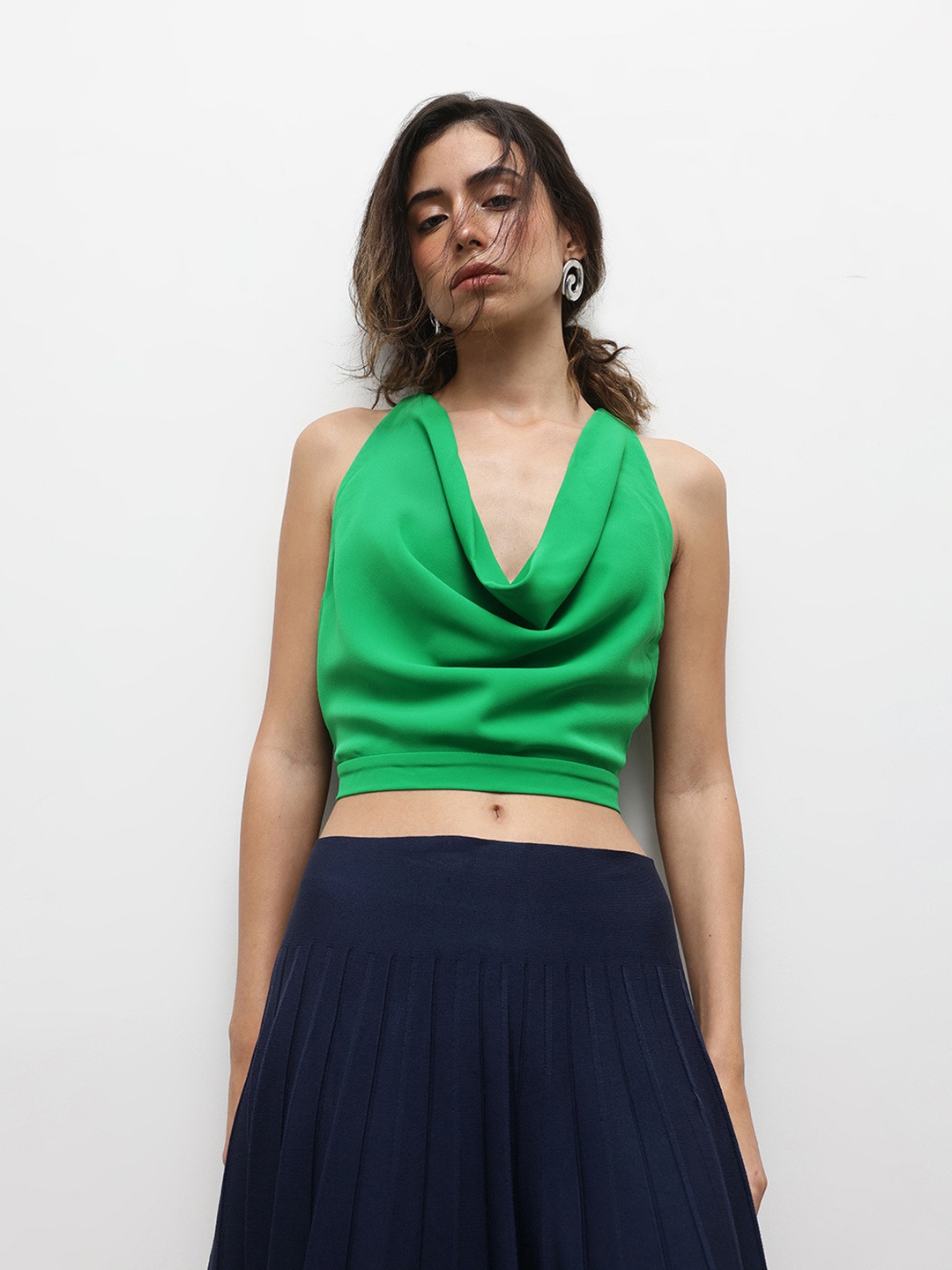 

ZARA Cowl Neck Crop Top, Green