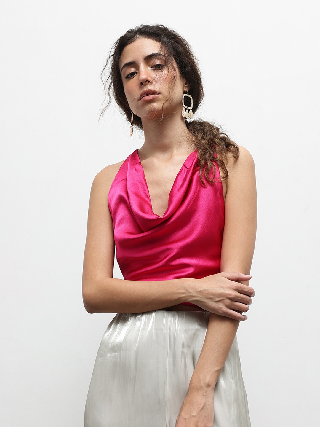 

ZARA Cowl Neck Crop Top, Pink