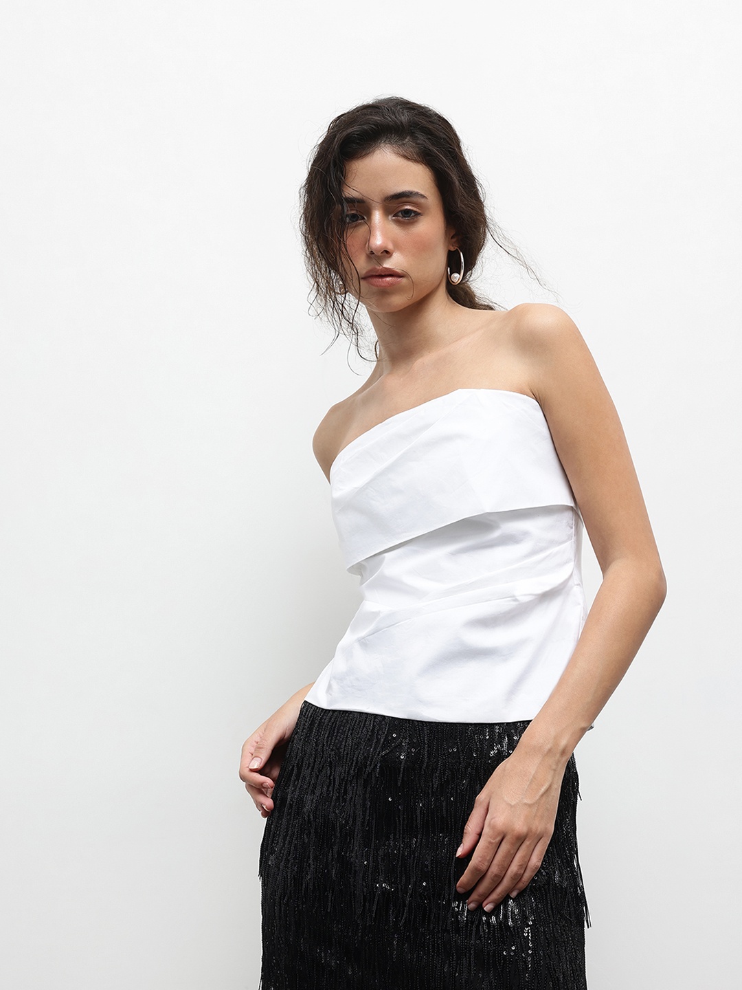

ZARA Pure Cotton Layered Tube Crop Top, White