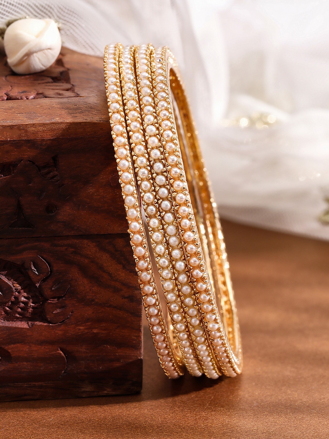 

Rubans Set of 4 18K Gold-Plated Pearl Beaded Traditional Bangles - Classic & Elegant