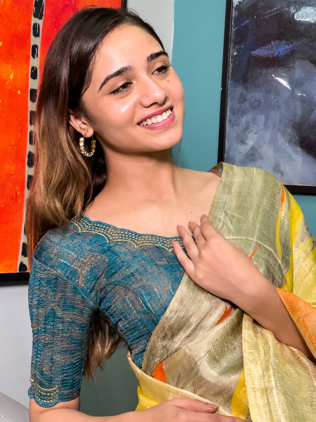 

Bindigasm's Advi Embroidered Stretchable Slip On Saree Blouse, Teal