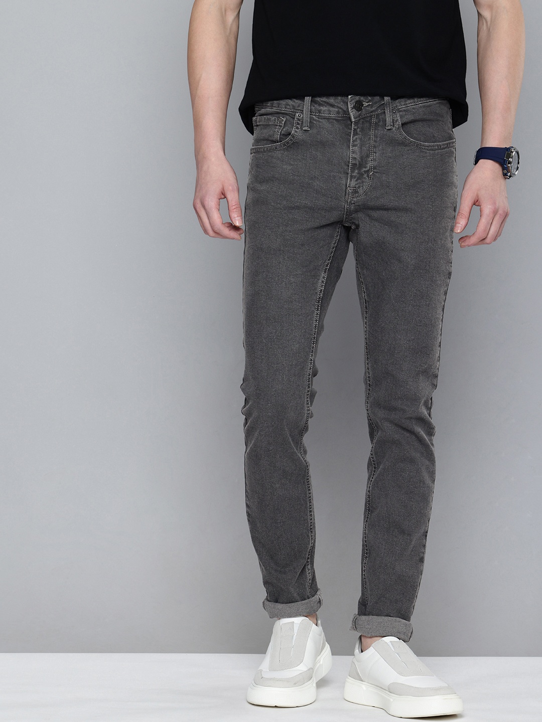 Flying Machine Super Skinny Fit Low-Rise Light Fade Stretchable Jeans, Grey