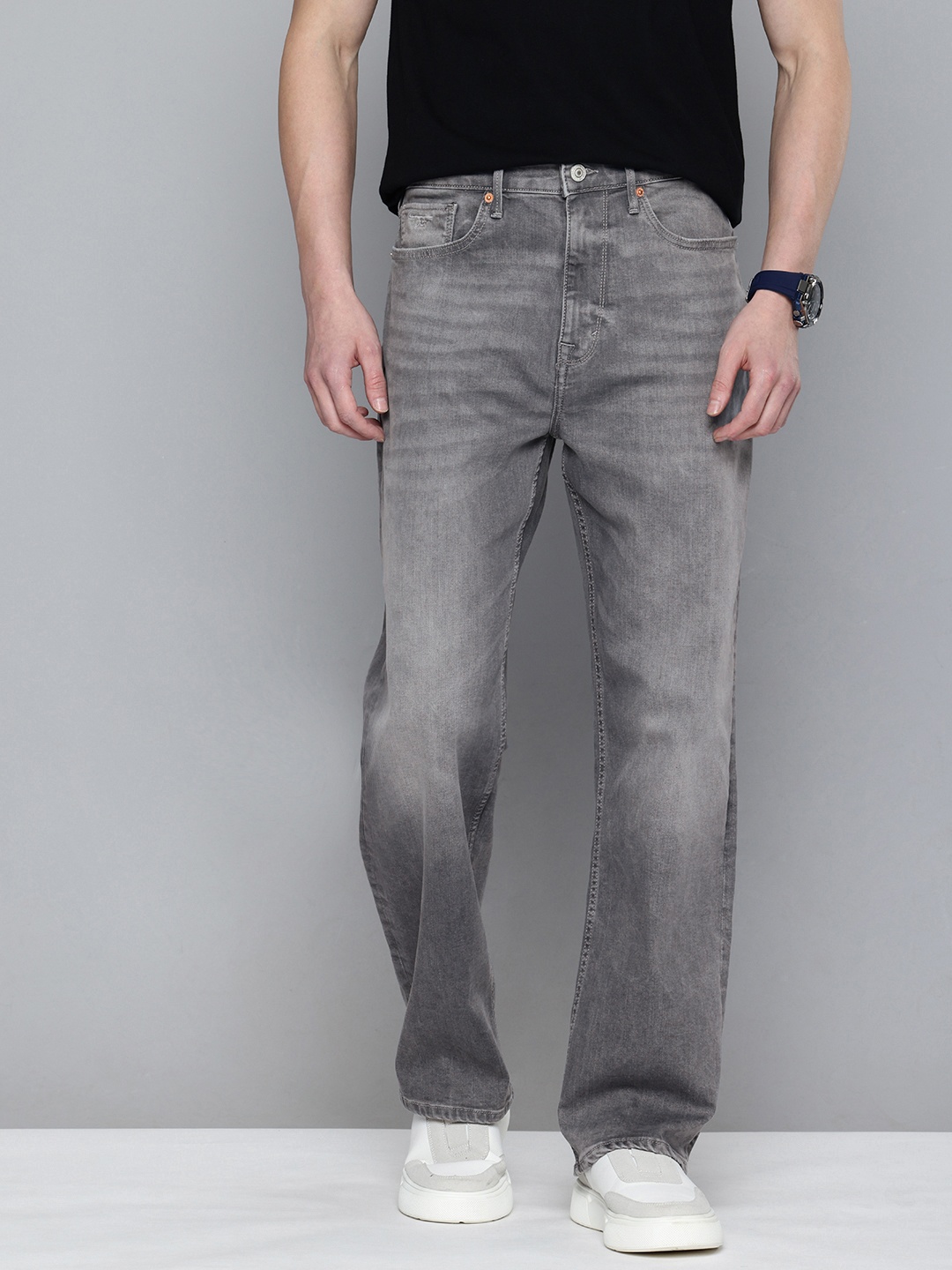 

Flying Machine Straight Leg High-Rise Light Fade Stretchable Jeans, Grey