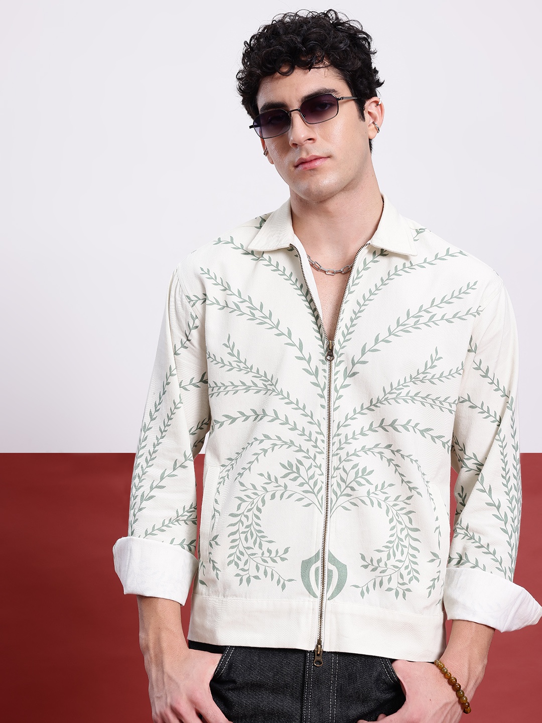 

glitchez Indie Stitch Printed Tailored Jacket, Off white
