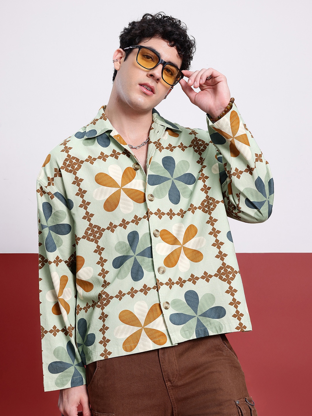 

glitchez Bohemian Charm Printed Relaxed Shacket, Green