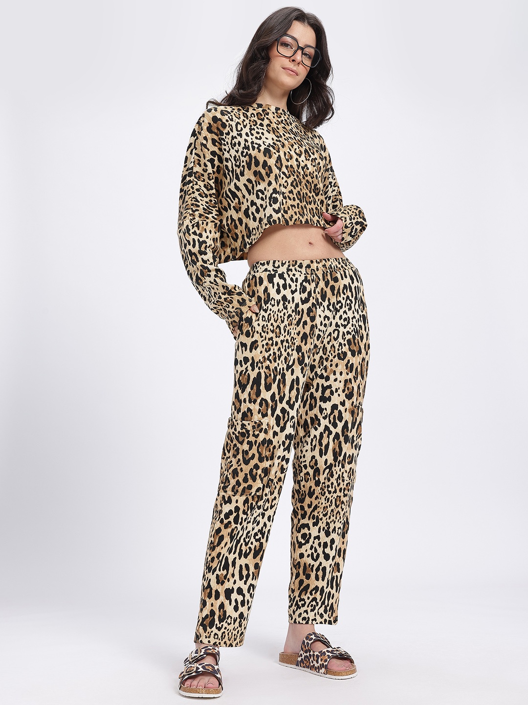 

glitchez Animal Print Crop Co-Ords, Brown