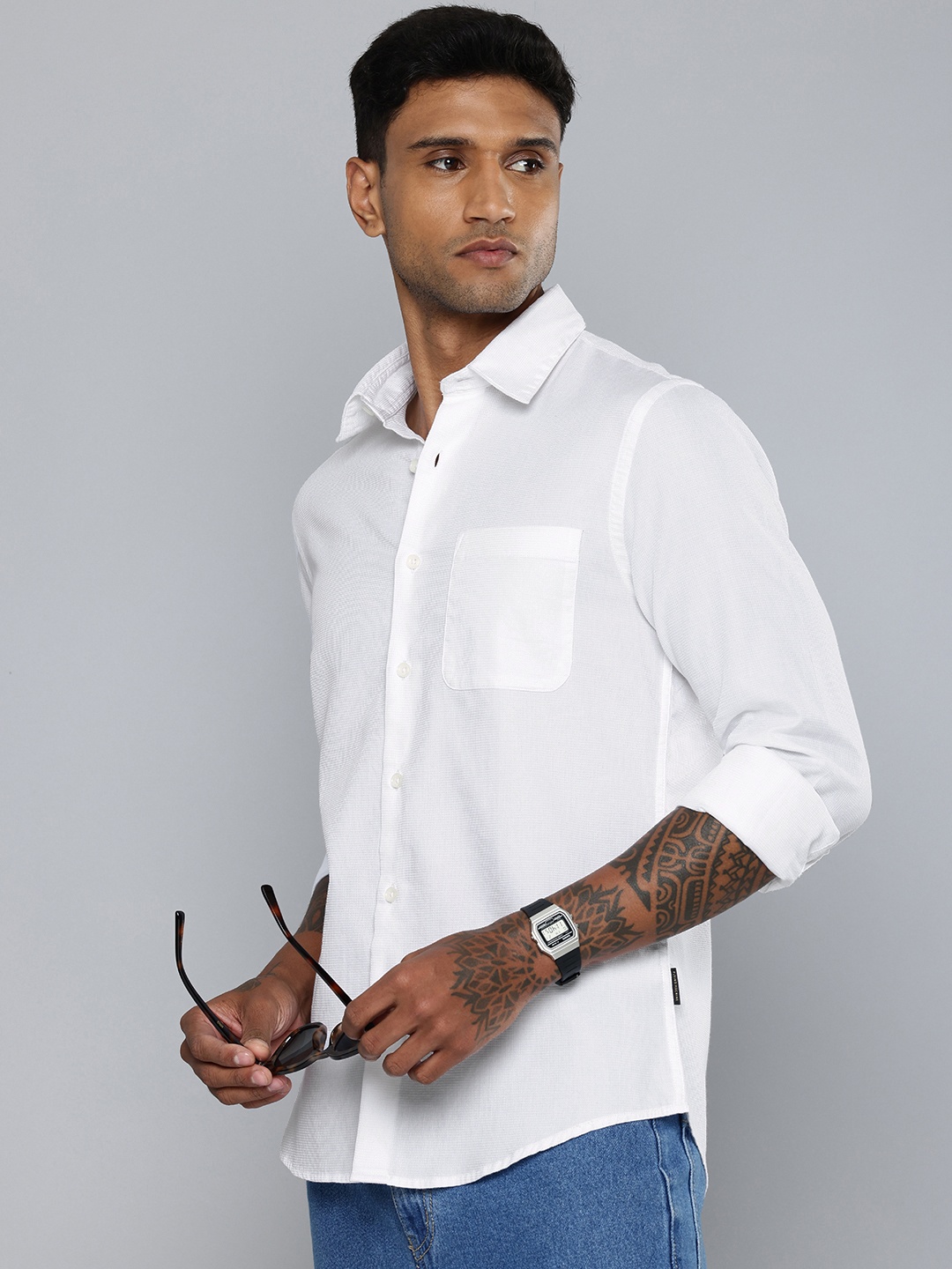 

Flying Machine Slim Fit Textured Pure Cotton Casual Shirt, White