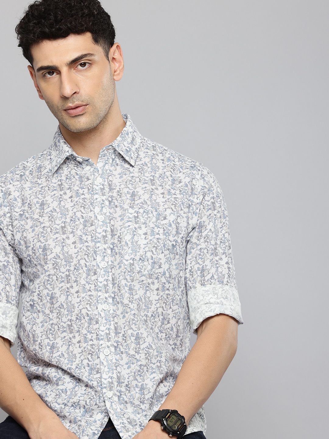 

Flying Machine Slim Fit Floral Printed Pure Cotton Casual Shirt, White