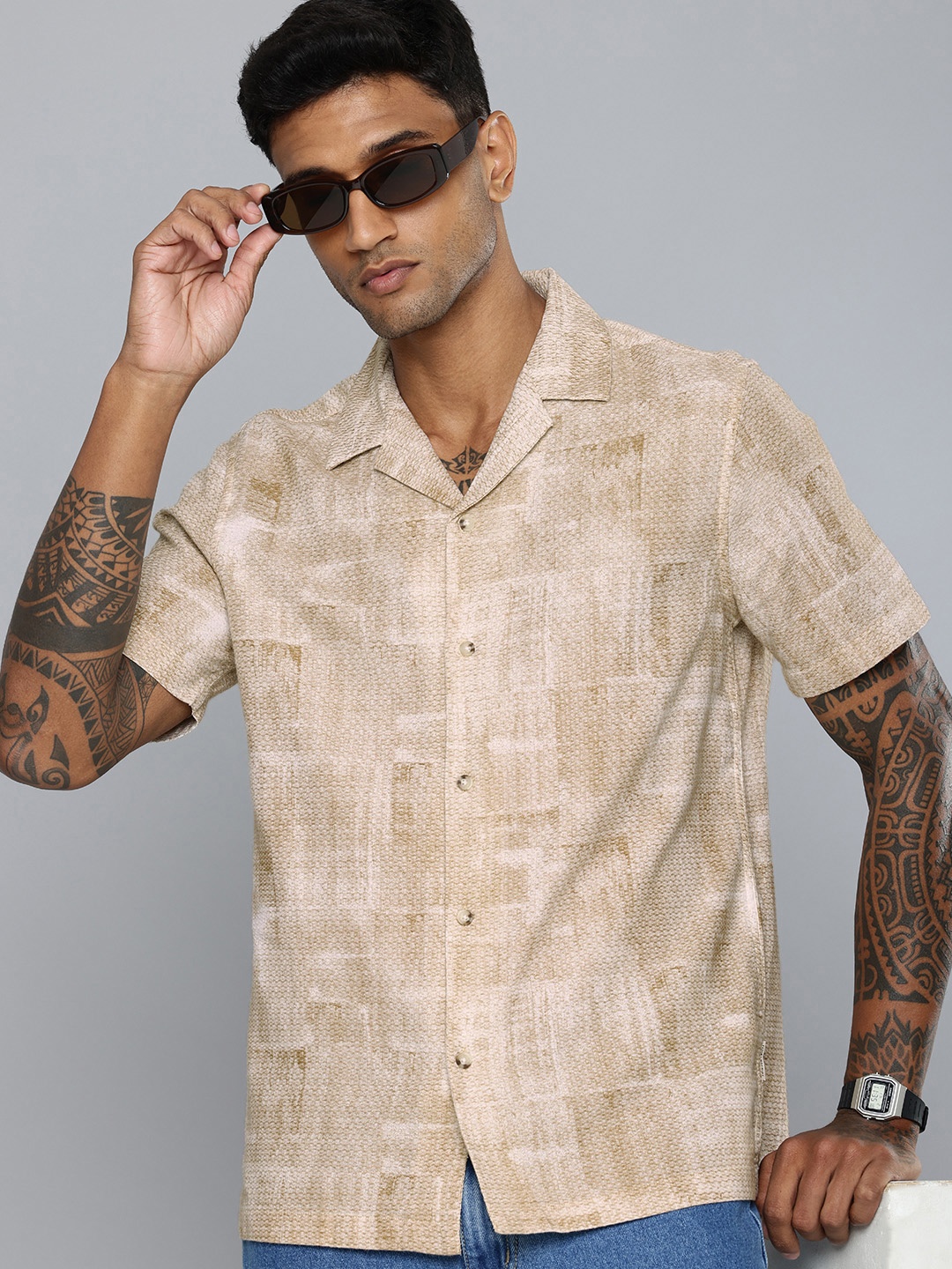 

Flying Machine Textured Pure Cotton Casual Shirt, Beige