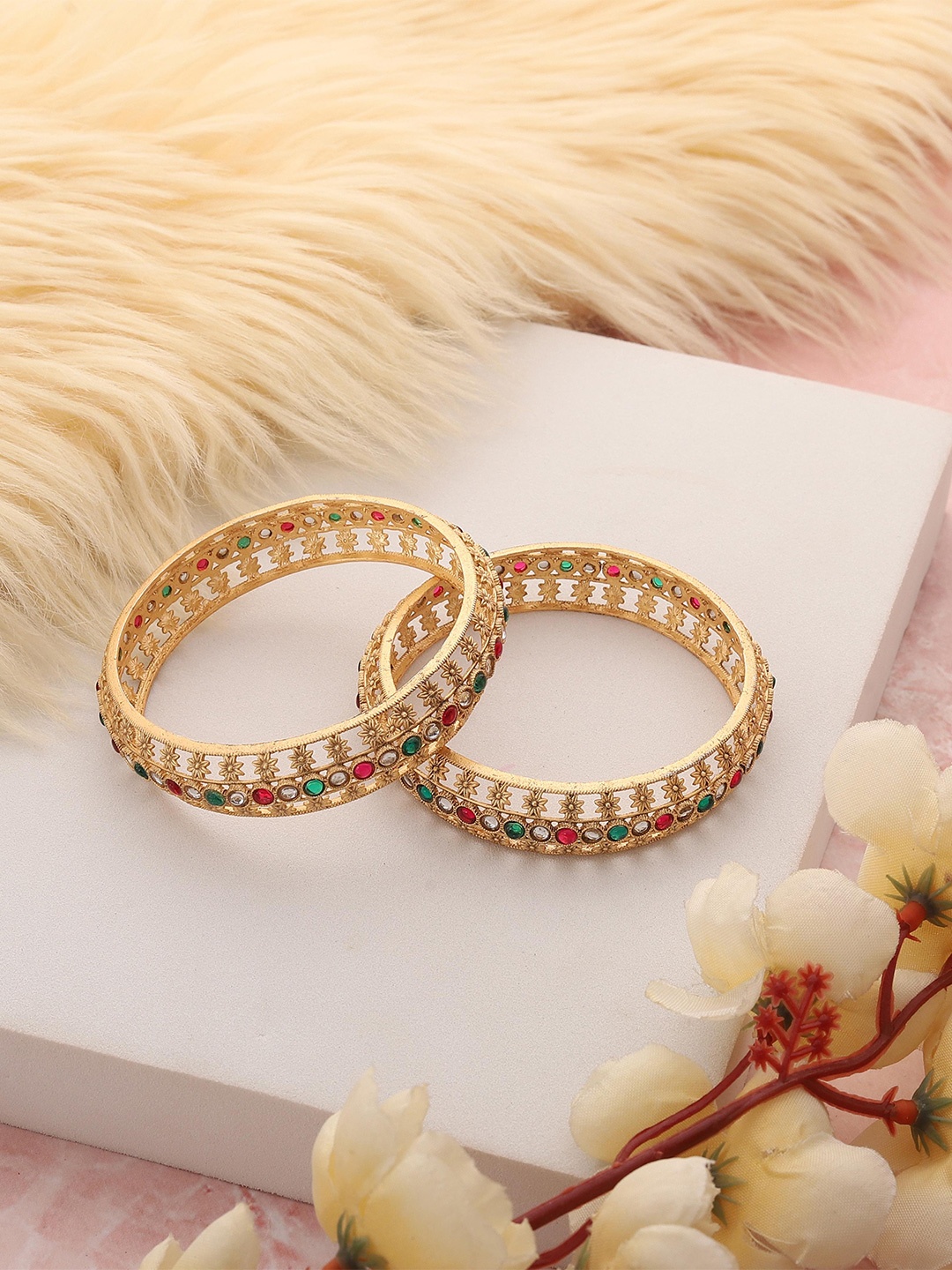 

Styled Diva Set Of 2 Gold Plated Artificial Stones Bangles