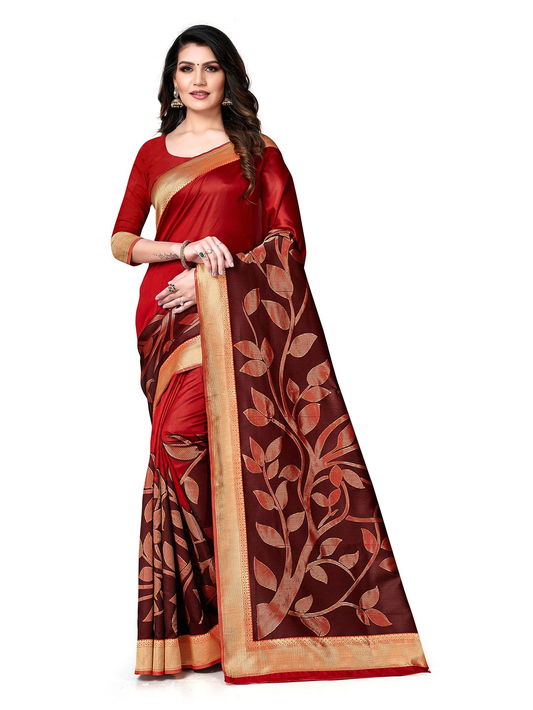 

Maroosh Woven Design Zari Banarasi Saree, Red
