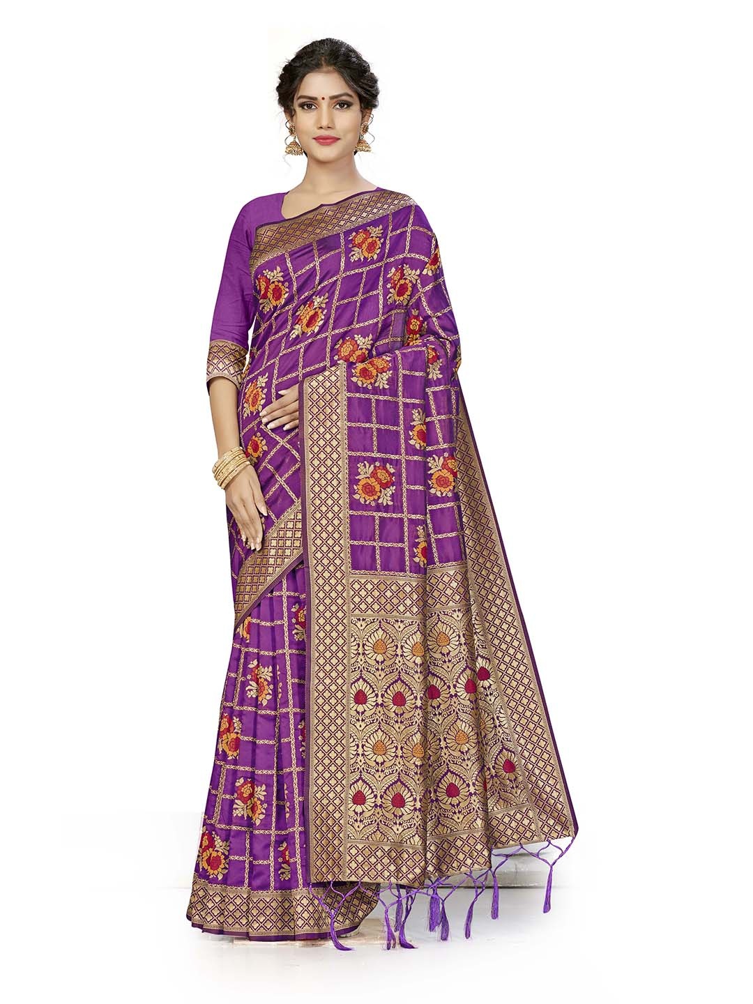 

Maroosh Woven Design Zari Banarasi Saree, Purple